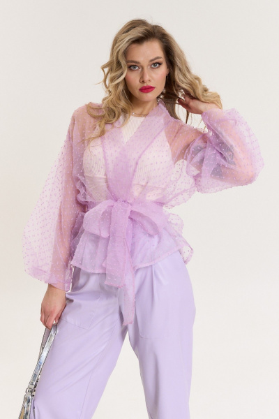 Брючный костюм из текстиля с зауженными брюками и жакетом Anastasia 1088 лаванда - фото 12