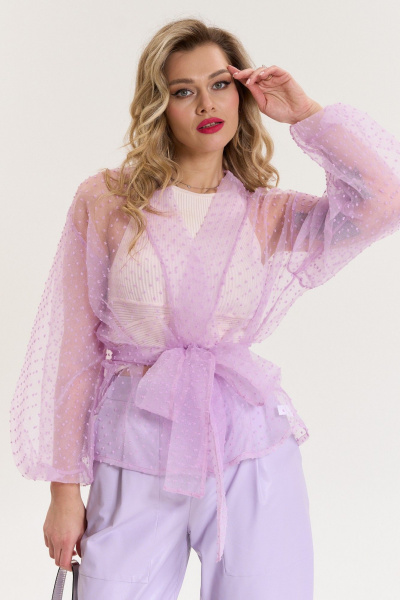 Брючный костюм из текстиля с зауженными брюками и жакетом Anastasia 1088 лаванда - фото 7