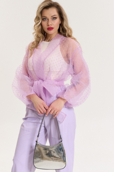 Брючный костюм из текстиля с зауженными брюками и жакетом Anastasia 1088 лаванда - фото 6