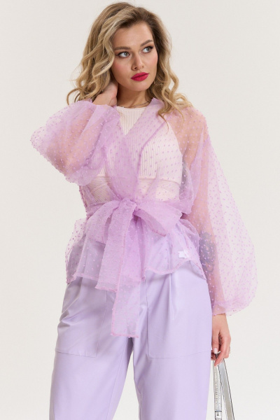 Брючный костюм из текстиля с зауженными брюками и жакетом Anastasia 1088 лаванда - фото 4