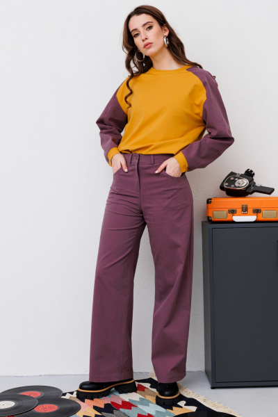 Брюки, джемпер NikVa 465-1 фиолет_горчица - фото 3