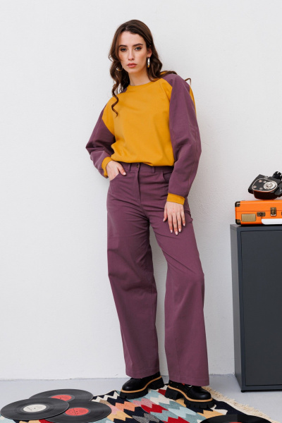 Брюки, джемпер NikVa 465-1 фиолет_горчица - фото 1