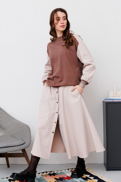 Джемпер, юбка NikVa 468-2 бежевый_шоколад - фото 5