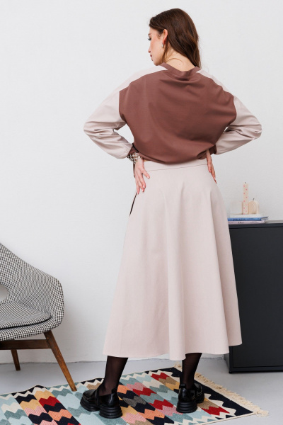 Джемпер, юбка NikVa 468-2 бежевый_шоколад - фото 4