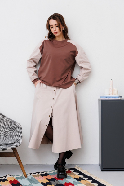 Джемпер, юбка NikVa 468-2 бежевый_шоколад - фото 3