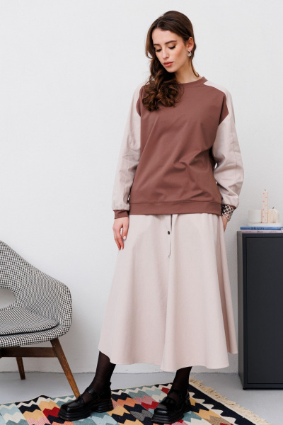 Джемпер, юбка NikVa 468-2 бежевый_шоколад - фото 2