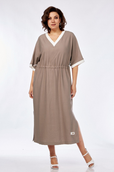 Платье свободного силуэта из вискозы с кулисой и карманами Jurimex 3072 беж - фото 1