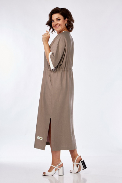 Платье свободного силуэта из вискозы с кулисой и карманами Jurimex 3072 беж - фото 4