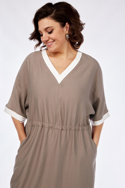 Платье свободного силуэта из вискозы с кулисой и карманами Jurimex 3072 беж - фото 2