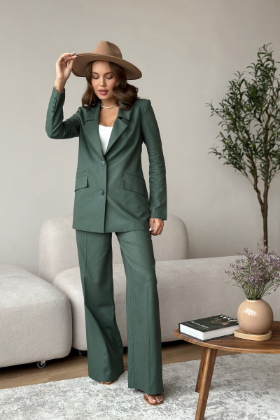 Жакет и брюки палаццо из льна и текстиля Dilana VIP 1992 хвойный - фото 10