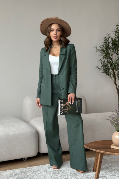 Жакет и брюки палаццо из льна и текстиля Dilana VIP 1992 хвойный - фото 9