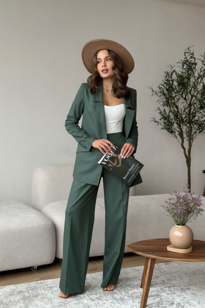 Жакет и брюки палаццо из льна и текстиля Dilana VIP 1992 хвойный - фото 6