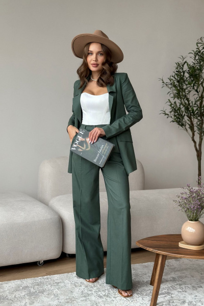 Жакет и брюки палаццо из льна и текстиля Dilana VIP 1992 хвойный - фото 5