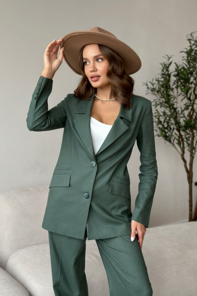 Жакет и брюки палаццо из льна и текстиля Dilana VIP 1992 хвойный - фото 3