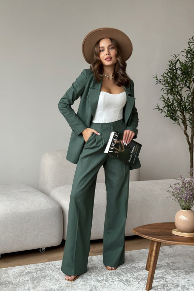 Жакет и брюки палаццо из льна и текстиля Dilana VIP 1992 хвойный - фото 1