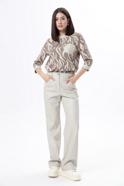 Трикотажный джемпер свободного кроя с карманом из эко-кожи LM М9-1 - фото 3