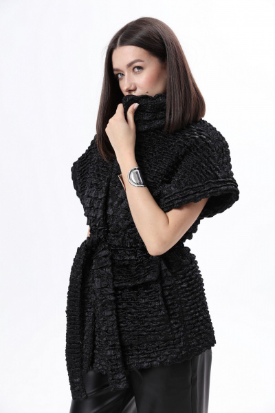 Жилет свободного силуэта из плащевой стеганой ткани LM ЧК2031 черный - фото 6