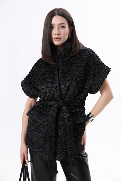 Жилет свободного силуэта из плащевой стеганой ткани LM ЧК2031 черный - фото 5