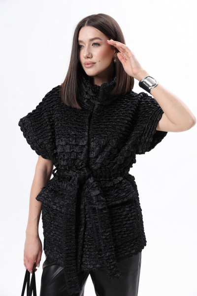 Жилет свободного силуэта из плащевой стеганой ткани LM ЧК2031 черный - фото 4