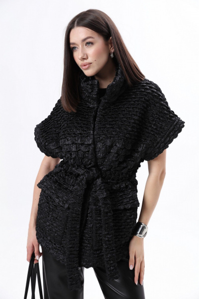 Жилет свободного силуэта из плащевой стеганой ткани LM ЧК2031 черный - фото 1