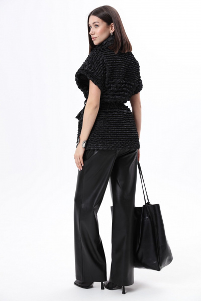 Жилет свободного силуэта из плащевой стеганой ткани LM ЧК2031 черный - фото 3