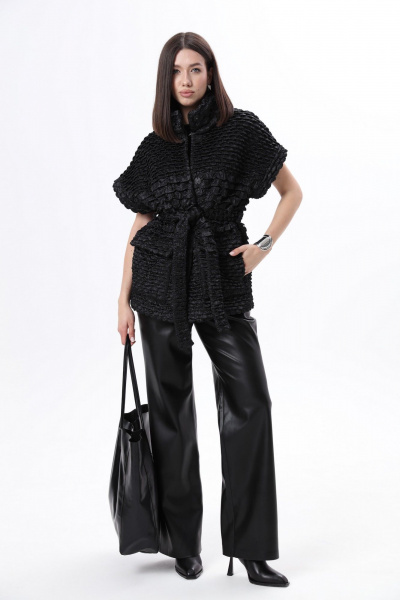 Жилет свободного силуэта из плащевой стеганой ткани LM ЧК2031 черный - фото 2