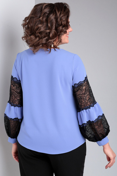 Романтическая блузка с кружевными рукавами и свободным силуэтом Таир-Гранд 62370 лаванда - фото 2