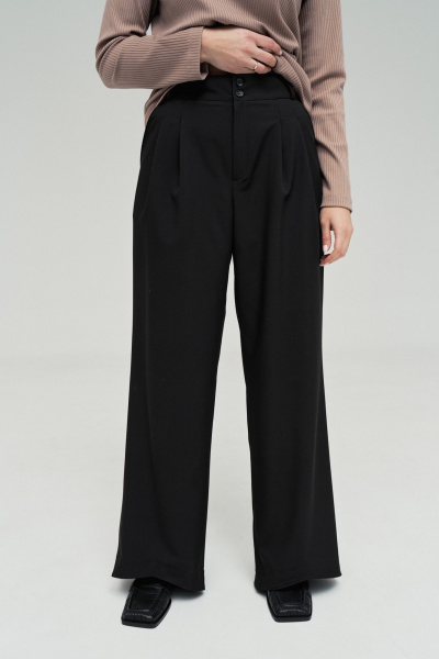 Брюки палацца широкие с складками для делового образа GRATTO 3451 черный - фото 2