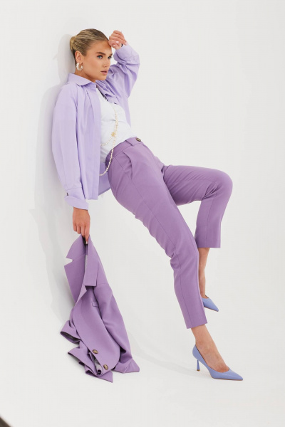 Деловой костюм из текстиля с сиреневым пиджаком и брюками Твой имидж 1782 фиолетовый - фото 6
