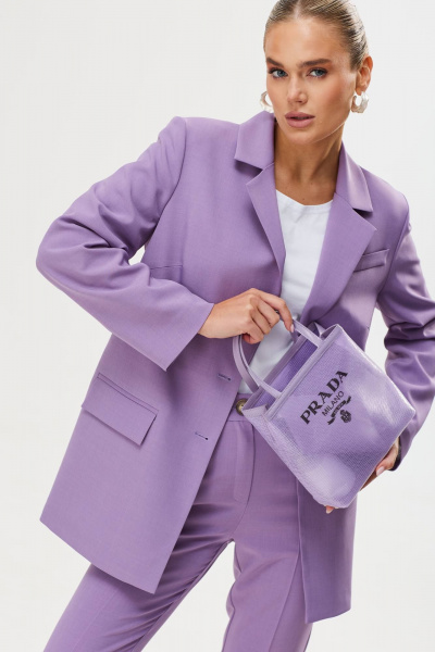 Деловой костюм из текстиля с сиреневым пиджаком и брюками Твой имидж 1782 фиолетовый - фото 4