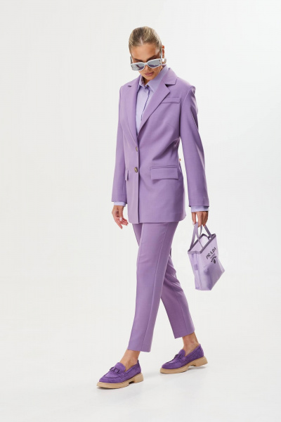 Деловой костюм из текстиля с сиреневым пиджаком и брюками Твой имидж 1782 фиолетовый - фото 3