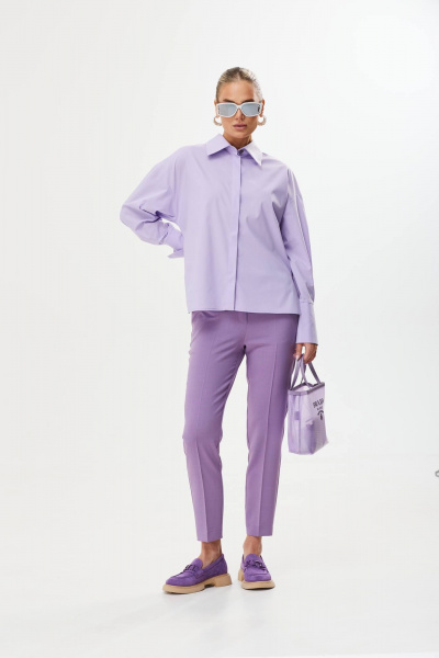 Деловой костюм из текстиля с сиреневым пиджаком и брюками Твой имидж 1782 фиолетовый - фото 8