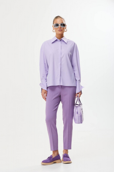 Деловой костюм из текстиля с сиреневым пиджаком и брюками Твой имидж 1782 фиолетовый - фото 7
