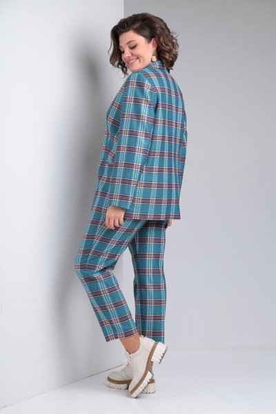 Брюки, жакет Vilena 955 бирюза+клетка - фото 6