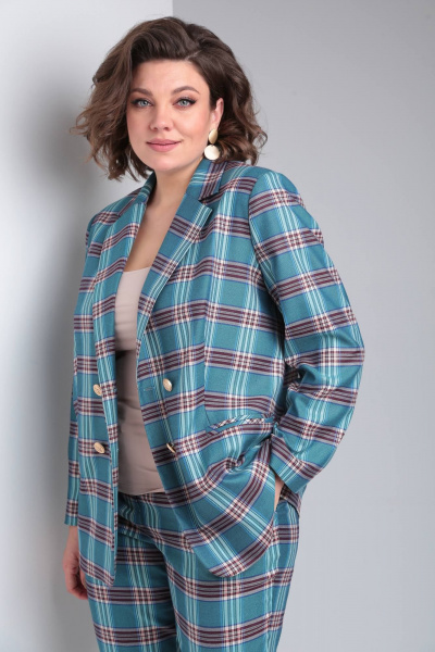 Брюки, жакет Vilena 955 бирюза+клетка - фото 5