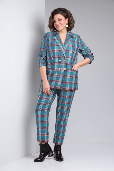 Брюки, жакет Vilena 955 бирюза+клетка - фото 7