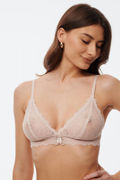 Кружевной бюстгальтер бралетт без каркасов, бежевый с регулируемыми бретелями Леди Леда 441-270 - фото 1