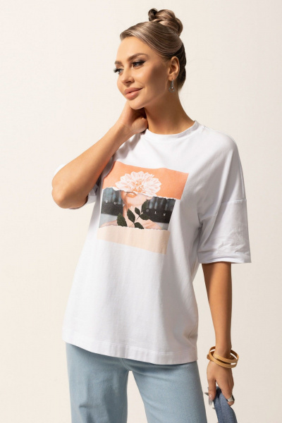 Белая хлопковая трикотажная футболка с круглым вырезом Golden Valley 2328 белый - фото 2