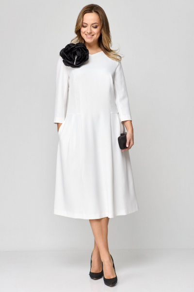 Платье А-образного силуэта с v-образным вырезом и декоративными подрезами Мишель стиль 1180 белый - фото 5