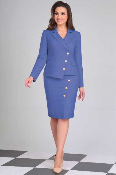 Фиолетовый комплект из жакета и юбки с асимметричным кроем LeNata 20086 фиолет - фото 1