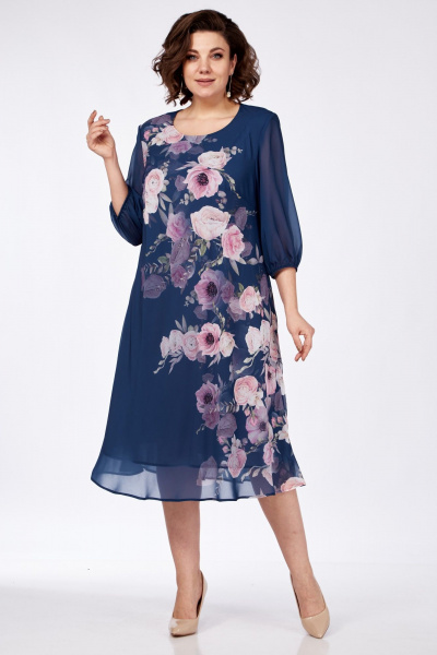 Платье Элль-стиль 2278 джинс_цветочный_принт - фото 2