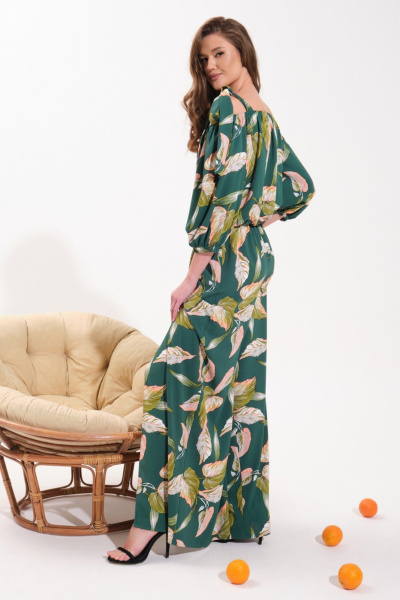 Круглогодичный комбинезон палаццо с декоративными бретелями и разрезом VI ORO VR-1121 зеленый - фото 6