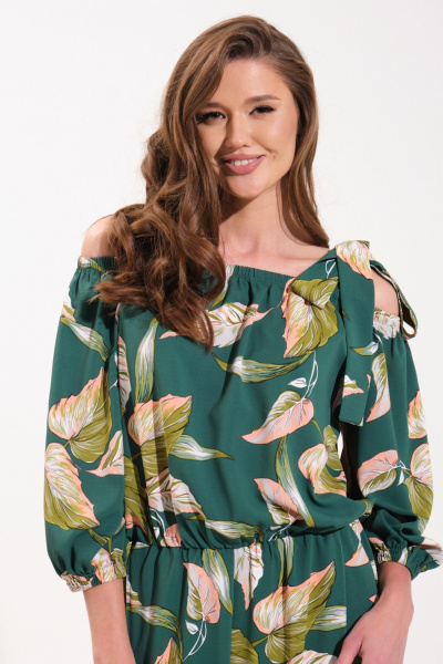 Круглогодичный комбинезон палаццо с декоративными бретелями и разрезом VI ORO VR-1121 зеленый - фото 3