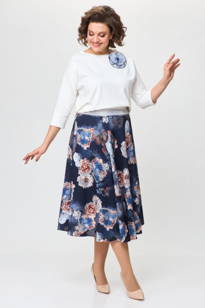 Джемпер, юбка T&N 7501 молочный+синие_цветы - фото 4