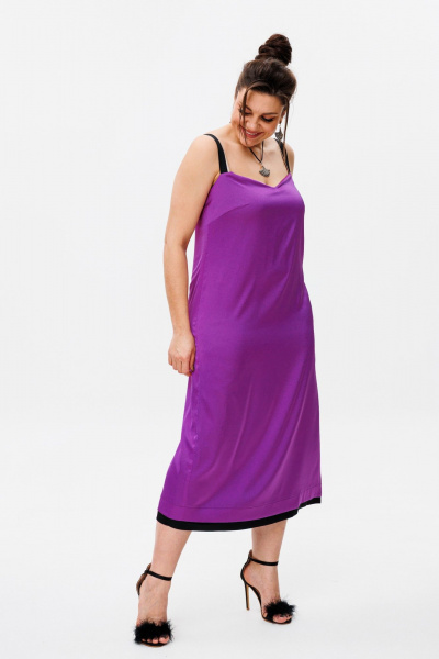 Нарядное платье-комбинация из шелка с двухсторонним эффектом Anelli 1180.1 виноград - фото 1