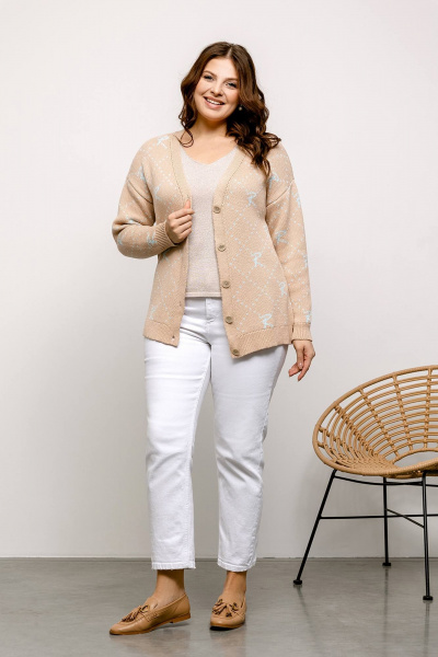 Бежевый кардиган с V-образной горловиной из хлопка Romgil РВ0017-ХЛ2 крем-брюле, бледно-голубой - фото 6