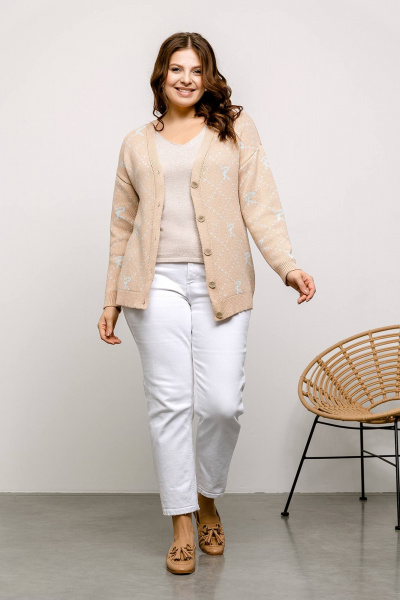 Бежевый кардиган с V-образной горловиной из хлопка Romgil РВ0017-ХЛ2 крем-брюле, бледно-голубой - фото 4