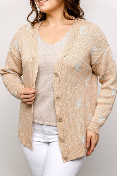 Бежевый кардиган с V-образной горловиной из хлопка Romgil РВ0017-ХЛ2 крем-брюле, бледно-голубой - фото 3