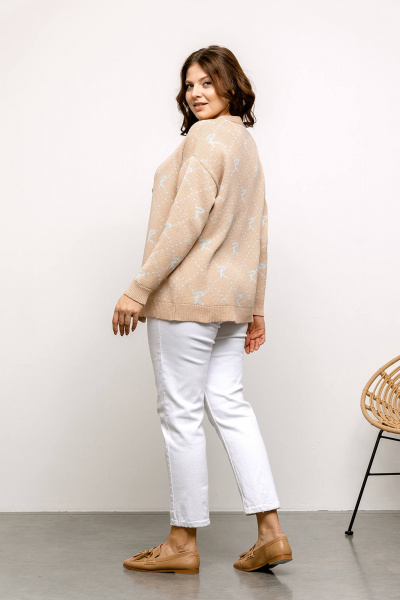 Бежевый кардиган с V-образной горловиной из хлопка Romgil РВ0017-ХЛ2 крем-брюле, бледно-голубой - фото 2