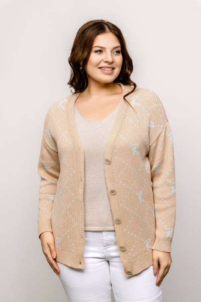 Бежевый кардиган с V-образной горловиной из хлопка Romgil РВ0017-ХЛ2 крем-брюле, бледно-голубой - фото 1